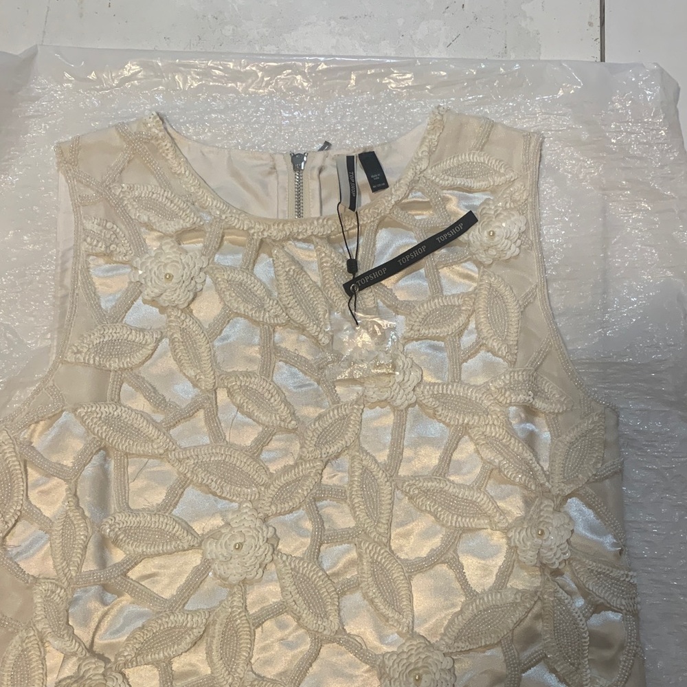 Topshop Ivory Beaded Sleeveless Top